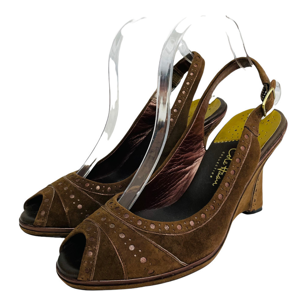 Cole Haan Brown Peep-Toe Slingback Wedges